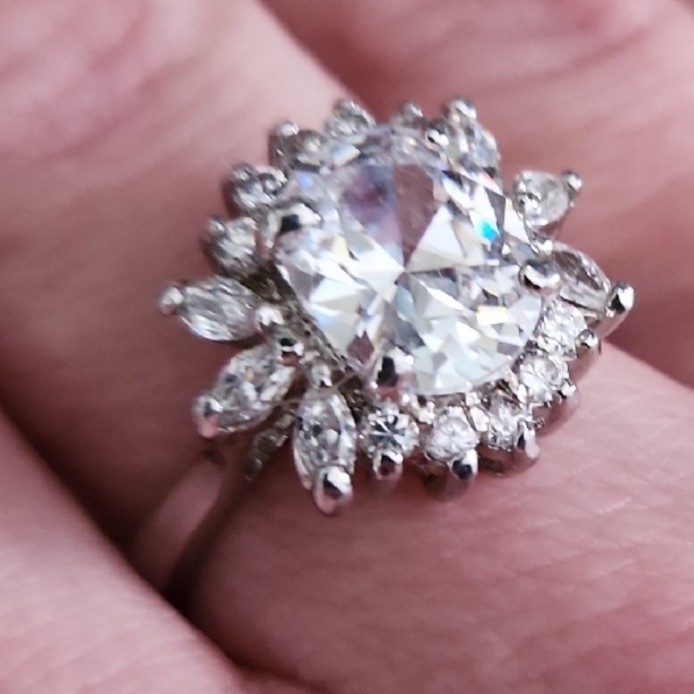 Classic Silver-Tone Clear Crystal Halo Ring - Women's Jewelry Ring Size 9
